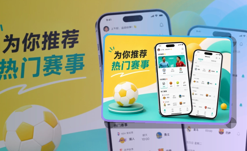 斜切下载区 · 赛事App入口 · 赛程提醒更清楚界面展示